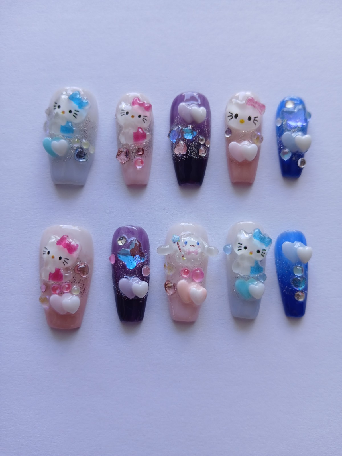 Handmade Press on Nails, Hello Kitty, Glitter, Hearts, “Pick “.