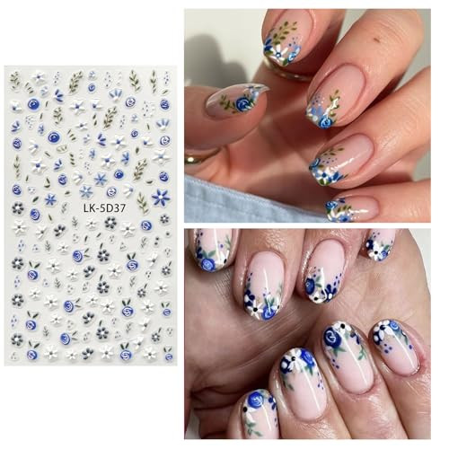 Nail Art Stickers Decals 5D Embossed Flower Nail Decals Self Adhesive Spring