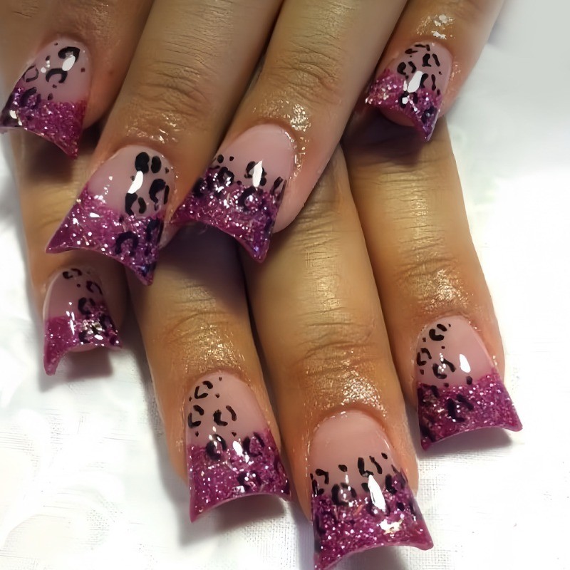 48 Pieces of Chinese Speckled French Glitter Leopard Print Wearable Nail Art