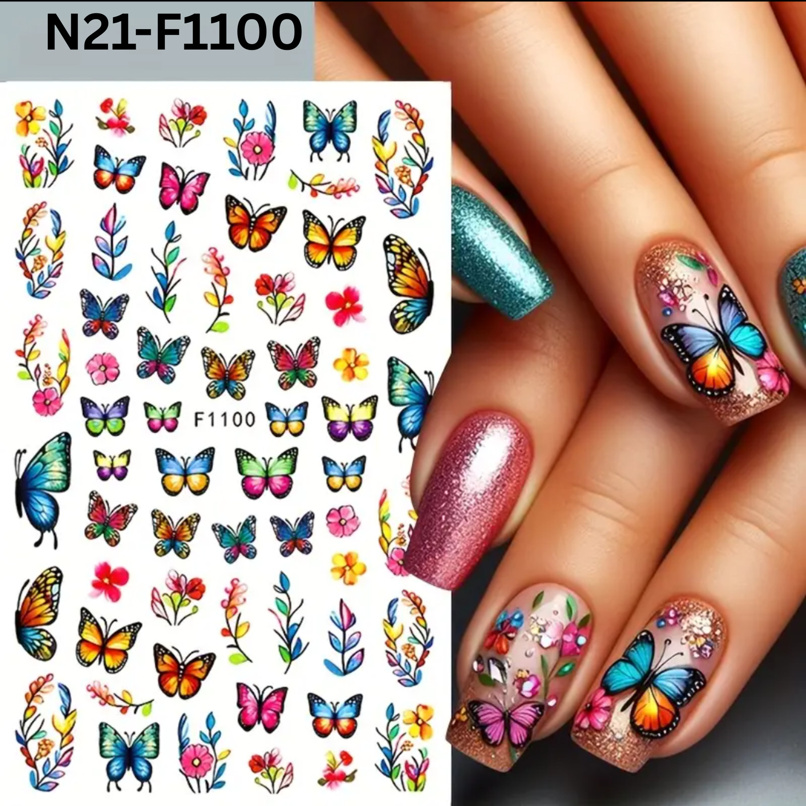 3D Nail Stickers,3D Butterfly Spring Summer Rose Butterfly Flower Nail Art Stick