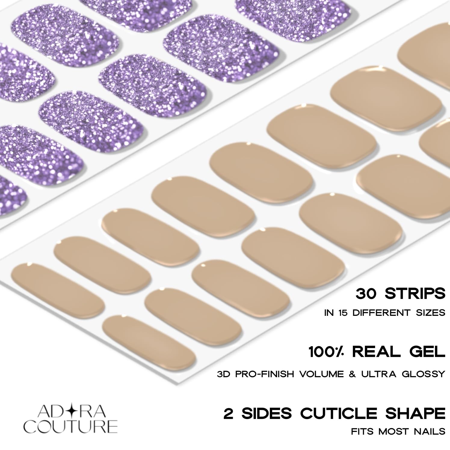 Semi Cured Nail Strips – Nude Glitter – 30 Pieces UV Nail Wrap Kit with Prep …