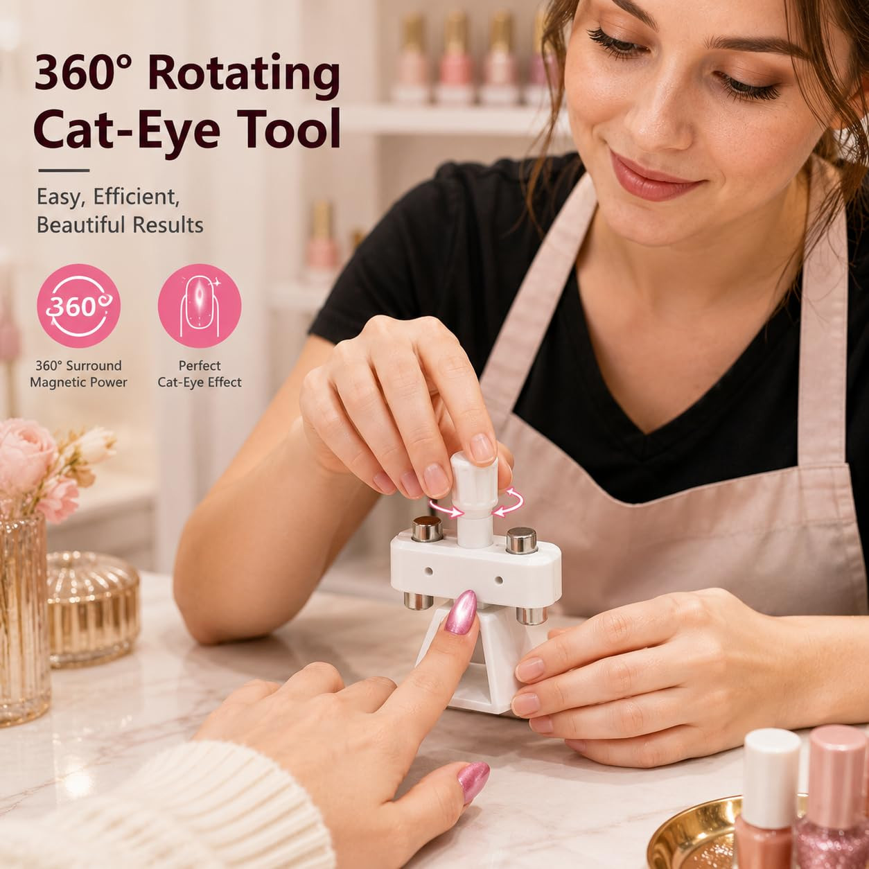 Automatic Cat Eye Magnet for Nails, Cat Eye Nail Magnet Holder with 2 Magnets, 3