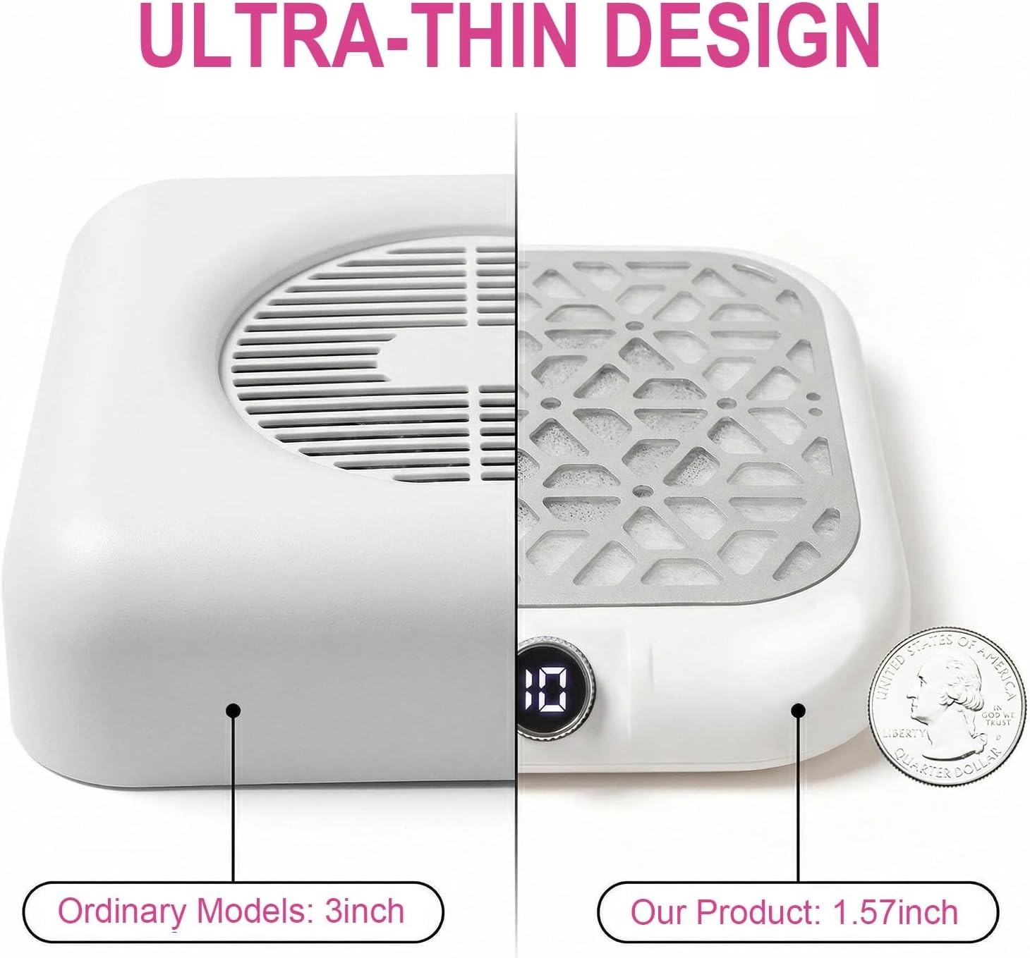 White Acrylic Nail Dust Collector with Digital Control & Whisper-Quiet Operation