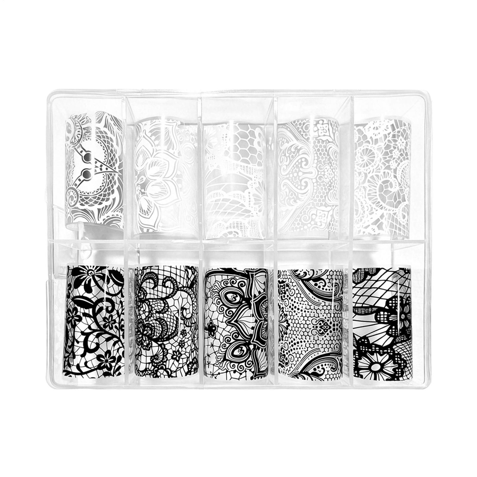 10 Rolls Of Lace Nail Art Aluminum Foil Transfer Paste Black And White Lace Deco