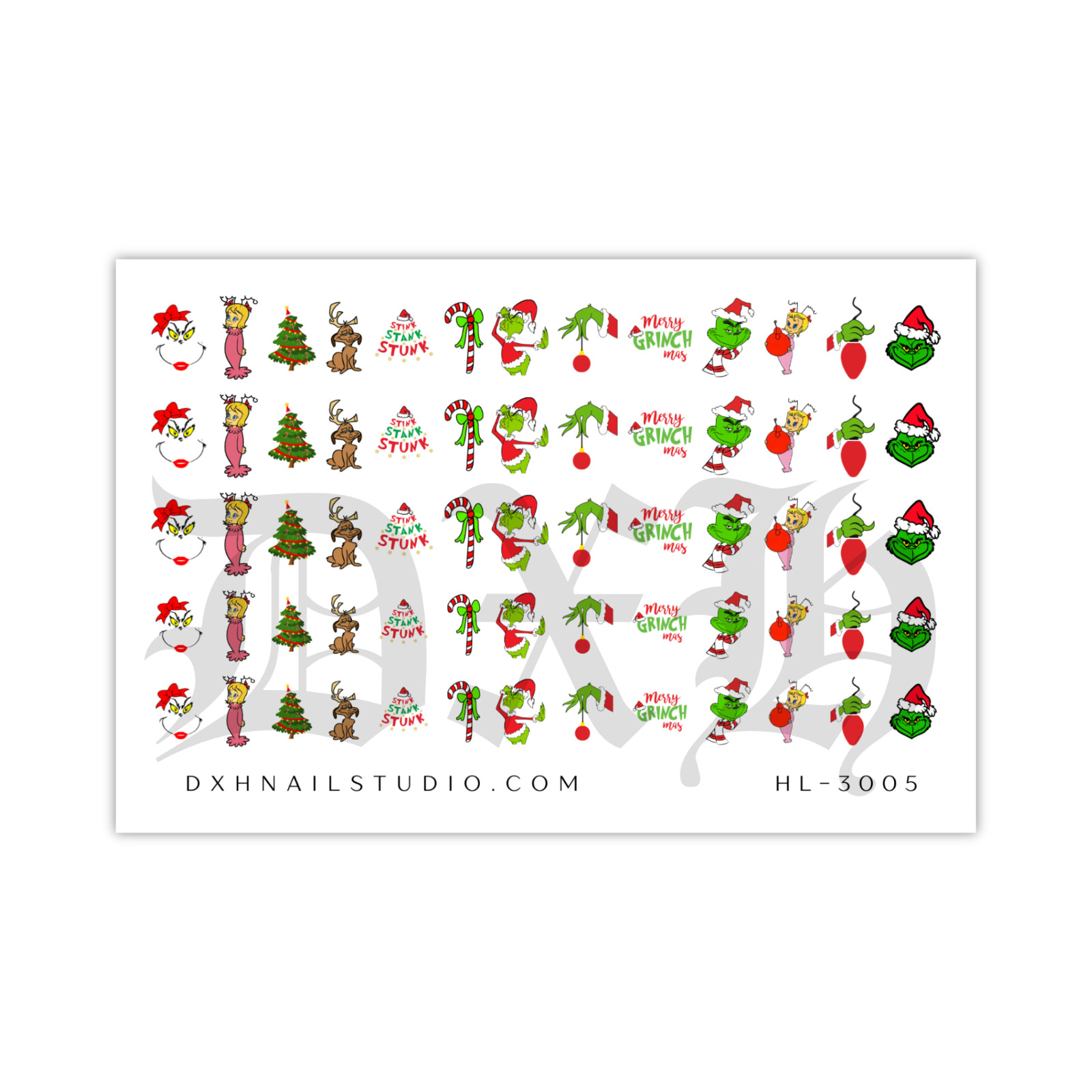 Grinch Crew Holiday Christmas Nail Decals Water Transfer Clear Overlay