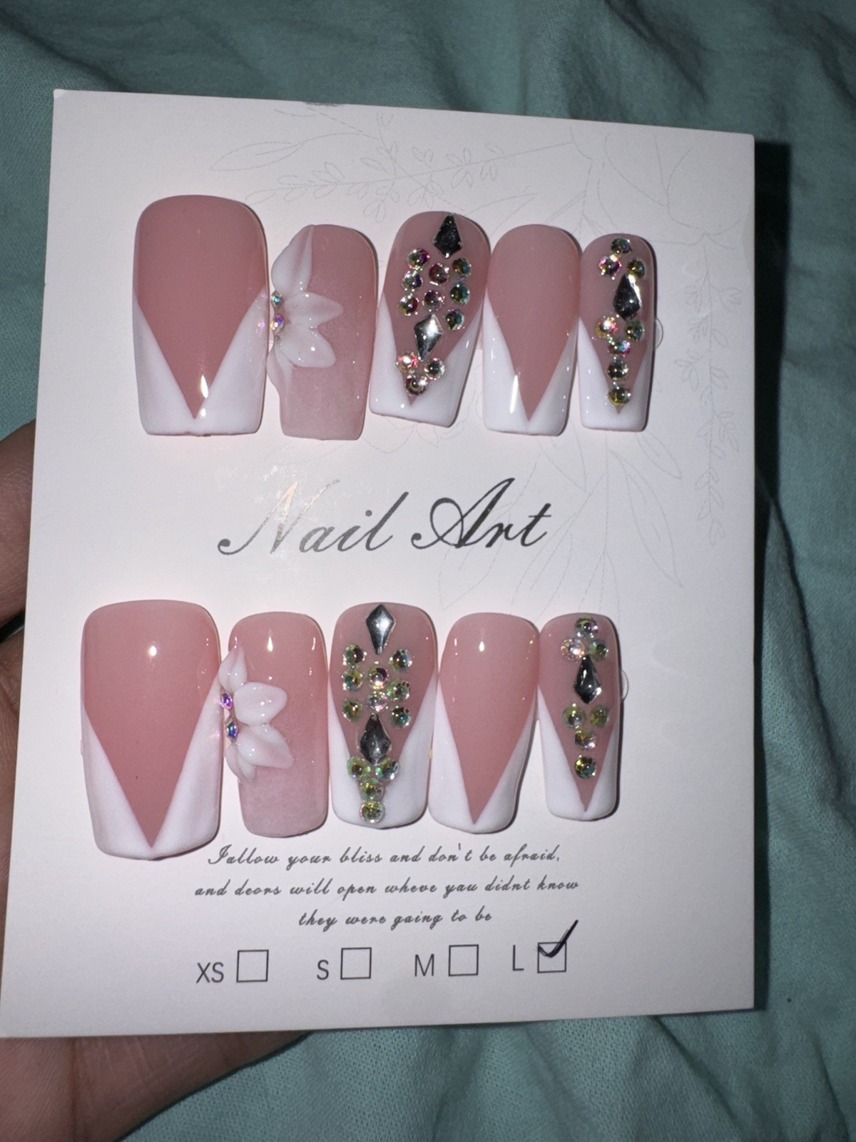 Handmade French Tip Bling Bling Press On Nails with Glue