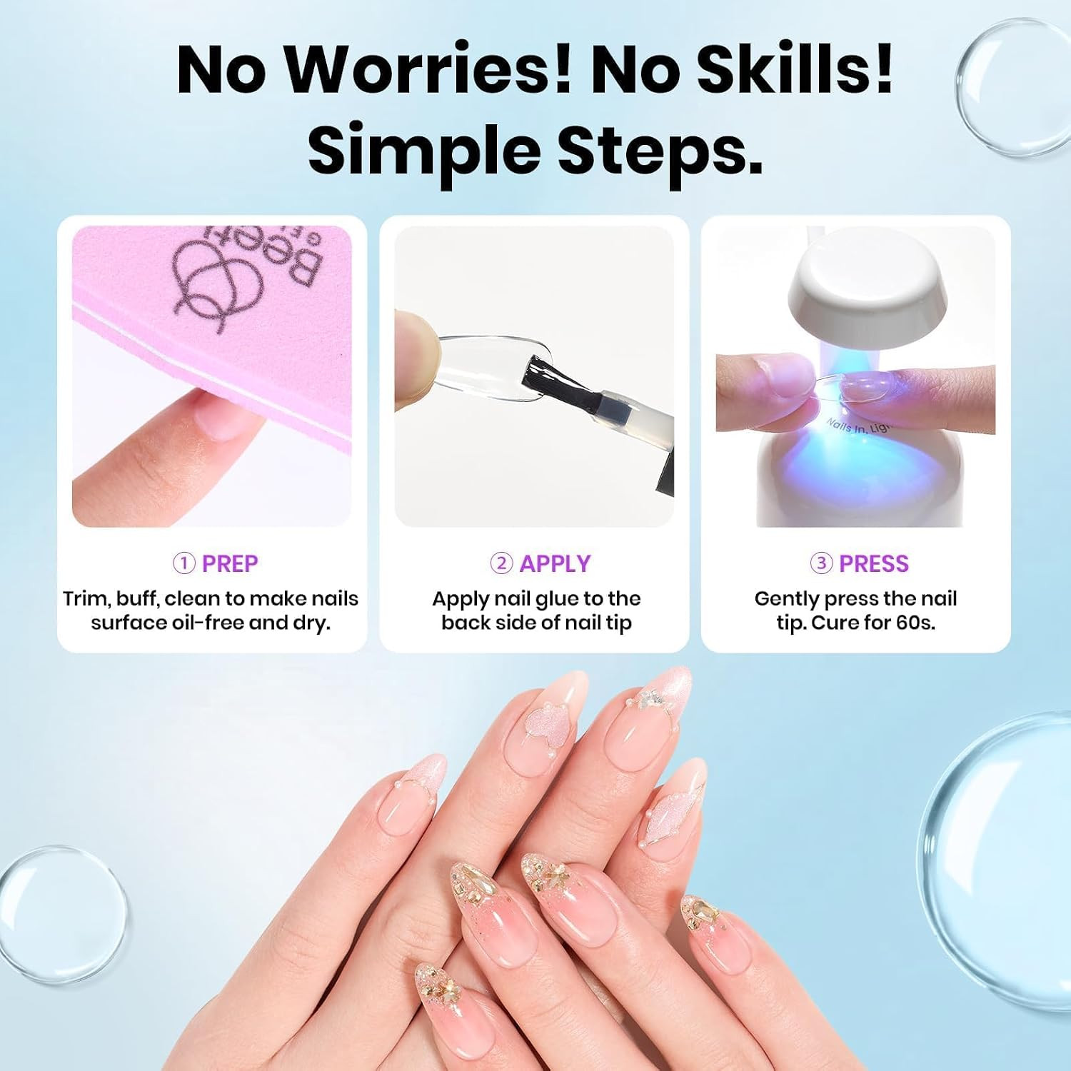 Beetles 9 in 1 Gel Nail Glue for Acrylic Nails Tips 2Pcs 10Ml | Super Strong Nai