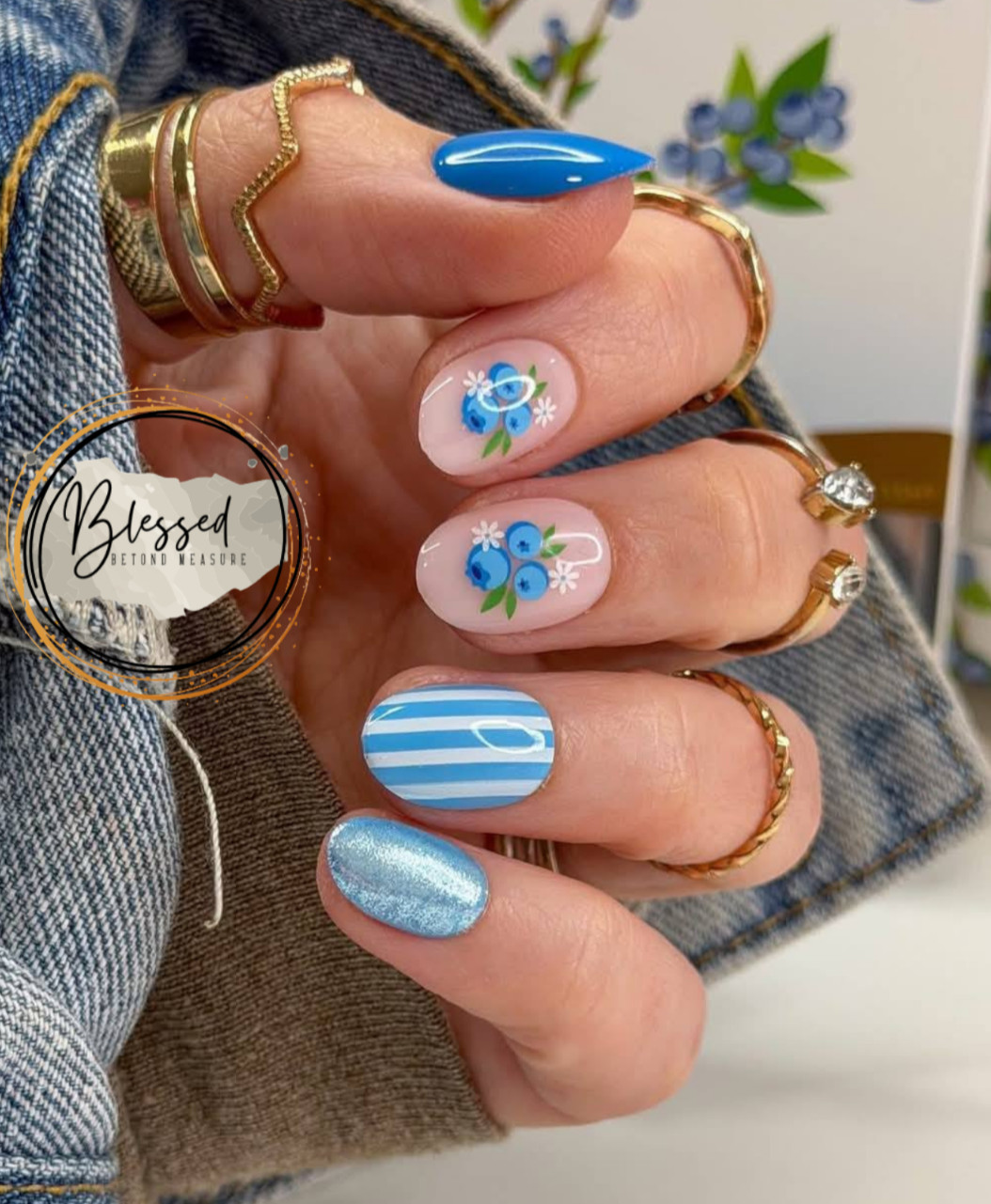 Red Aspen Press On Nails-Berry & Bright, Babette Short Almond Blue