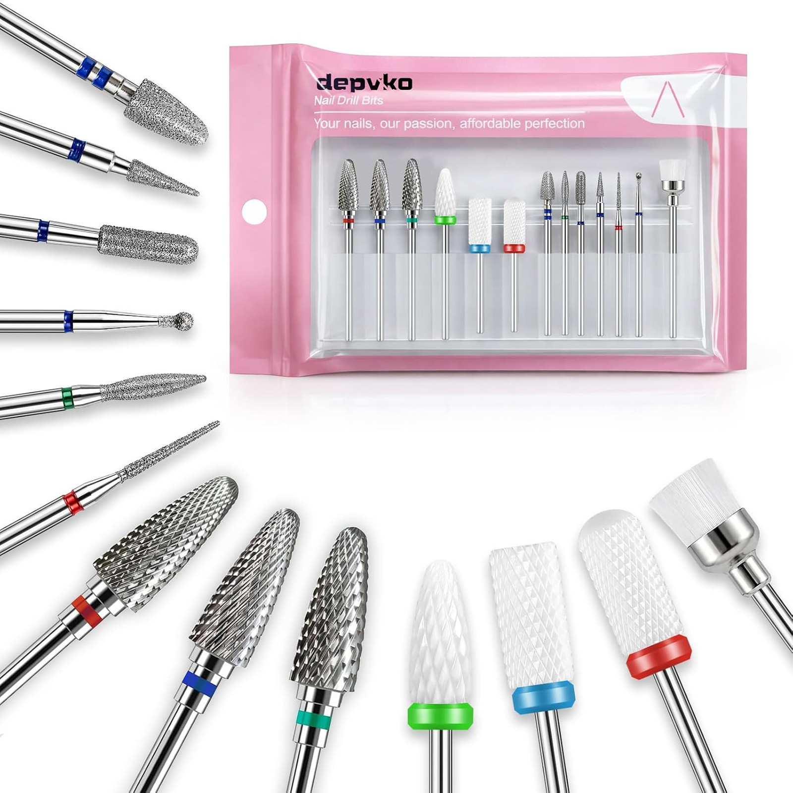 13Pc Nail Drill Bits Set, Tungsten Carbide and Ceramic Efile Nail Drill Bits