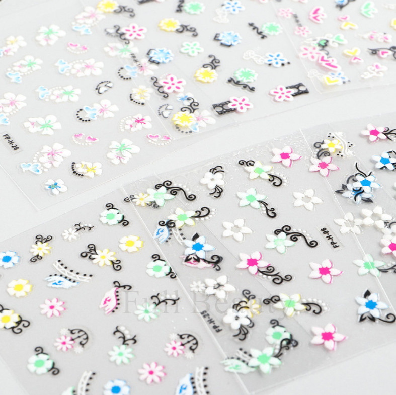 10 Sheets 3D Daisy Flower Butterfly Nail Art Stickers Charms Decoration Manicure