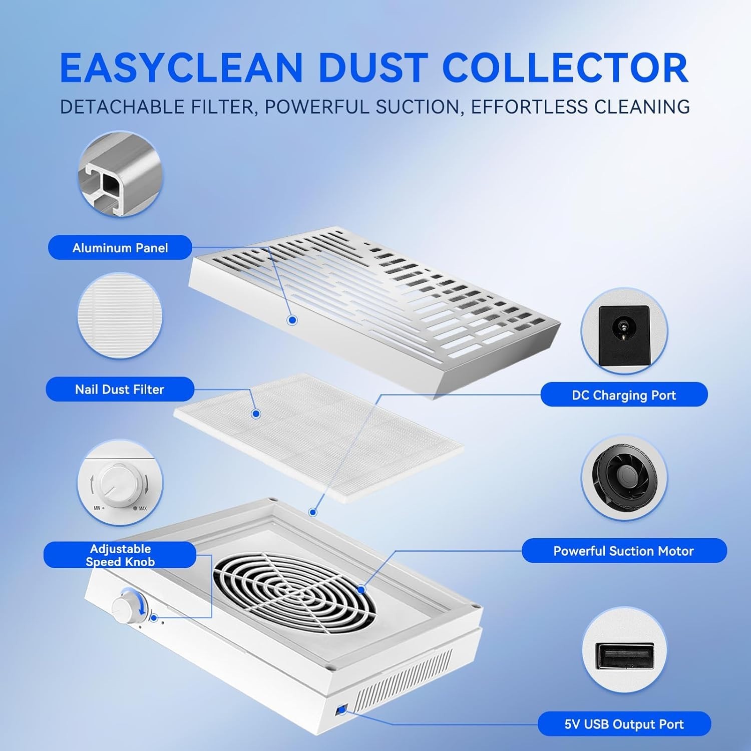 Ultra-Thin Nail Dust Collector – Quiet, Portable Dust Extractor for Salons