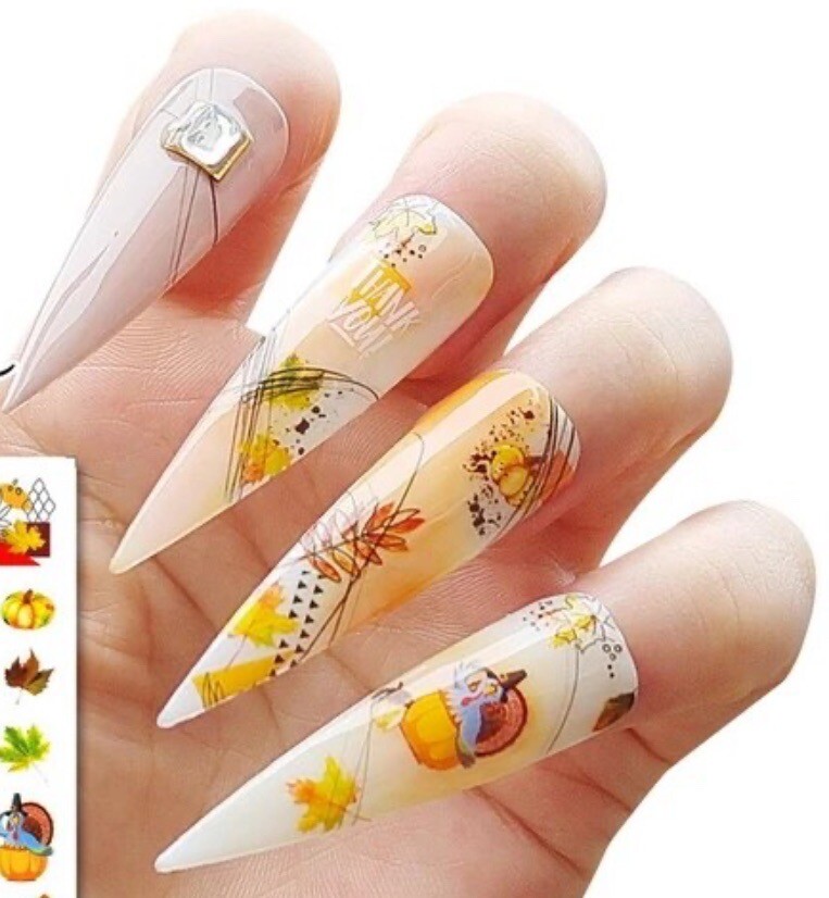 Nail Stickers Art Decal DIY Design 3D Waterproof Colorful Leaves Turkey B105