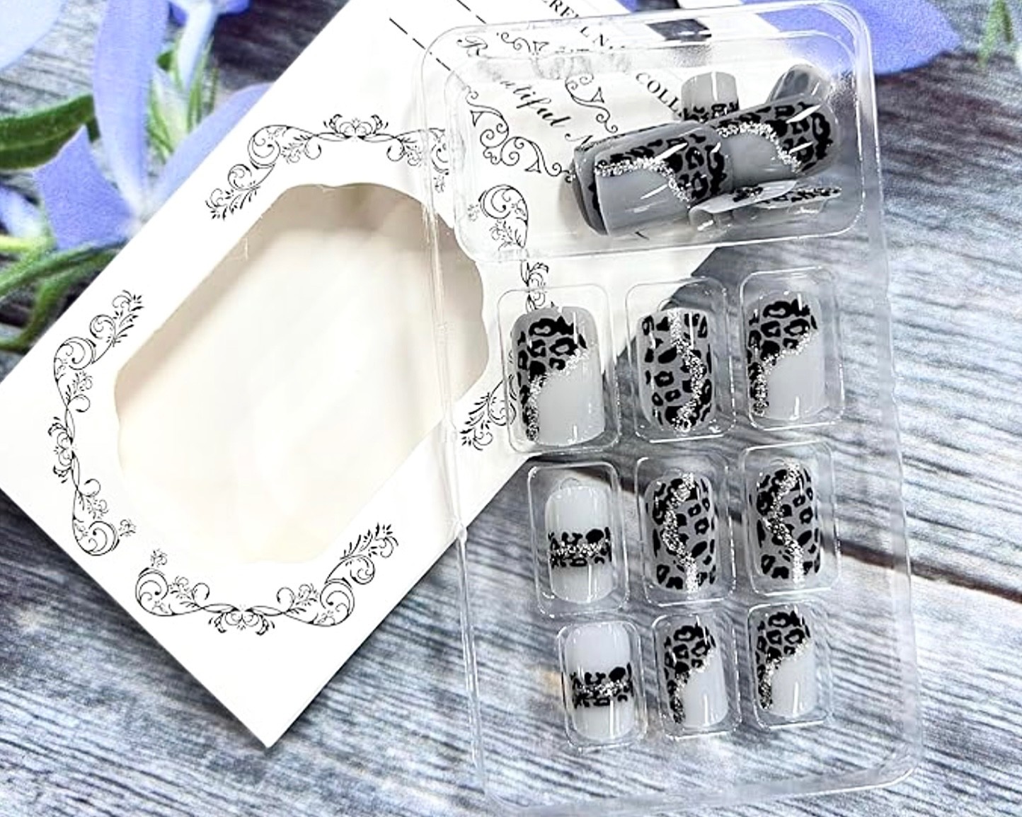 5 Nails Kits – GOTHIC Black Rhinestone Lace, Silver GLITTER French, WEDNESDAY +