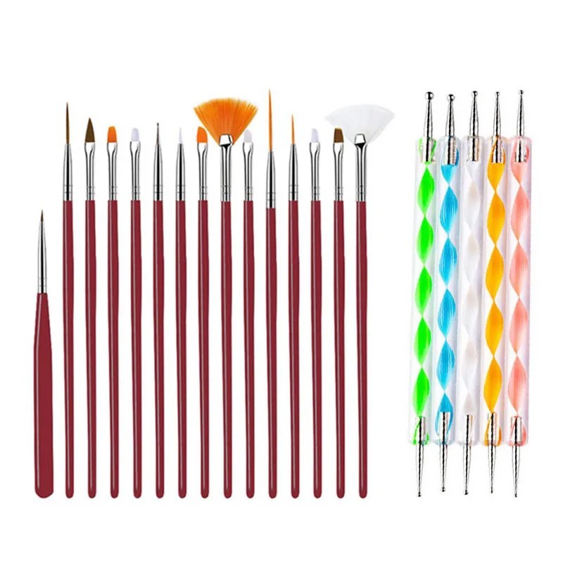 20PCS/Set Nail Art Design Dotting Painting Drawing Polish Brush Pen Tools UV Gel