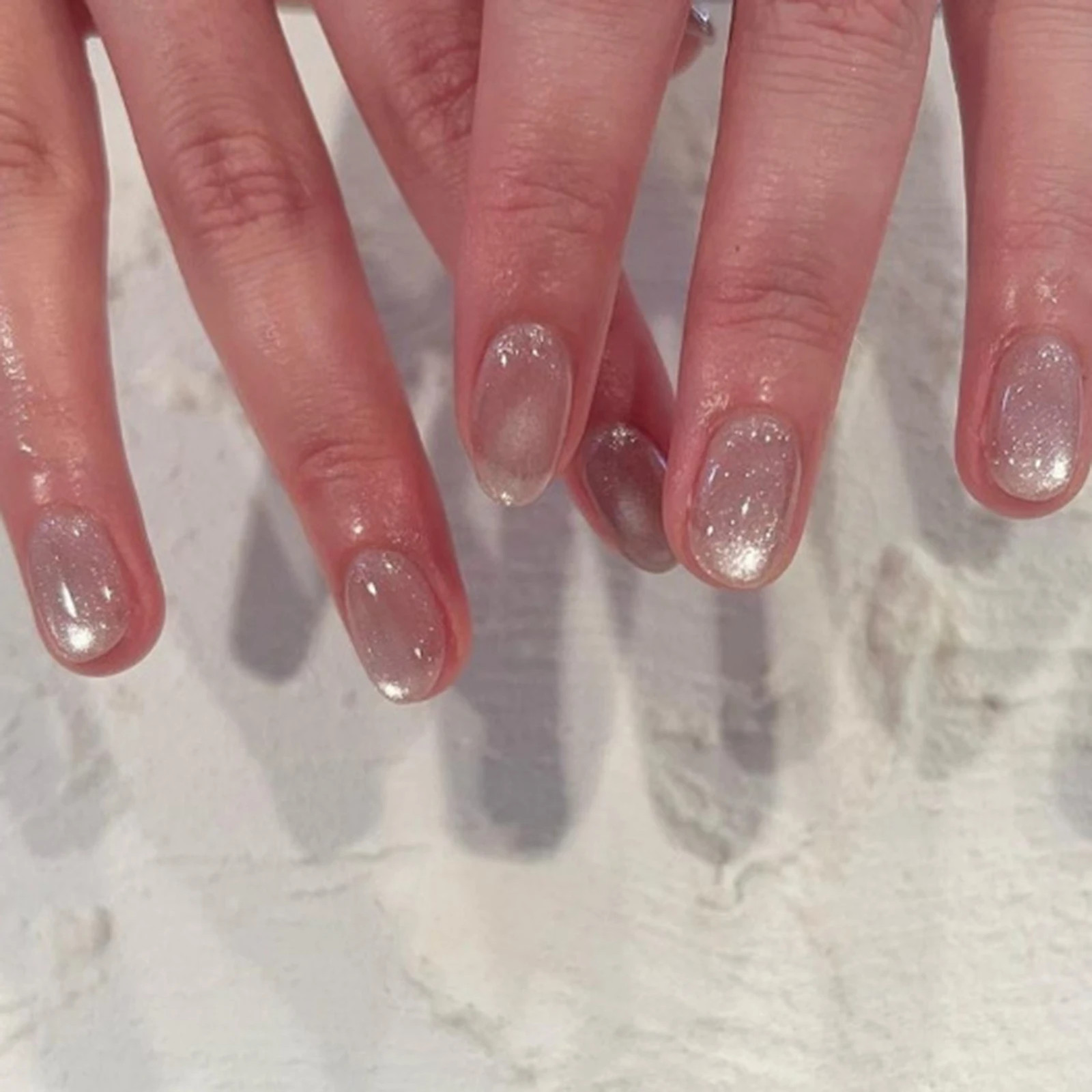 24pcs Pink Cat Eye Glitter Press On Nails With Jelly Glue