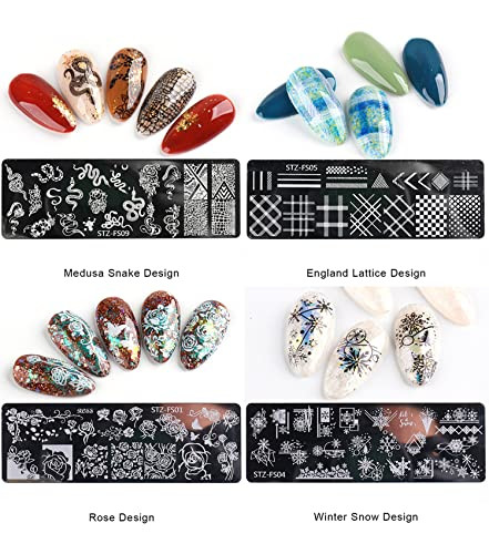 10 Pieces Nail Stamping Plate Abstract Nail Stamps Flower Geometry Snake Lace