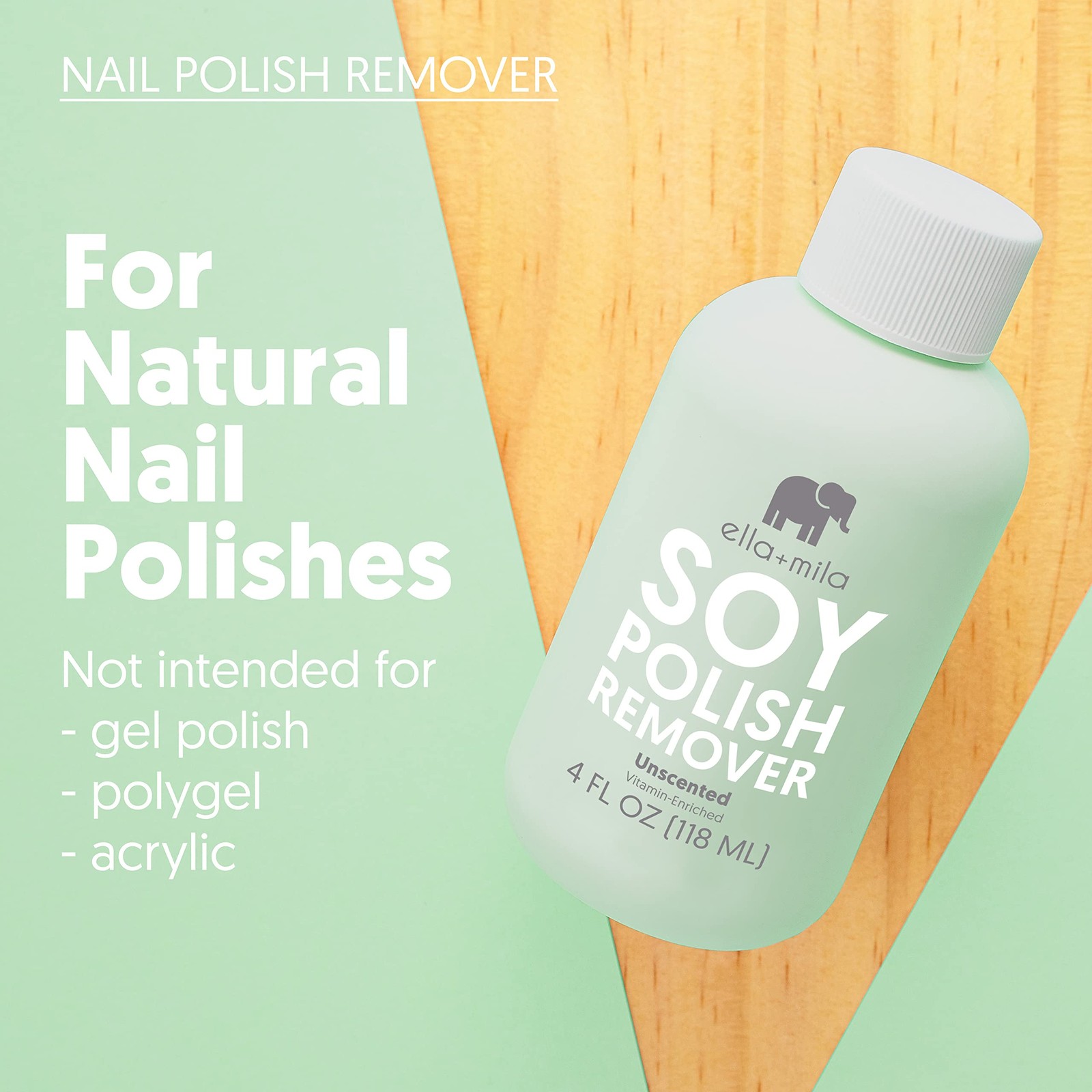 ella+mila Soy Nail Polish Remover – Unscented, 4 Fl Oz (Pack of 1)