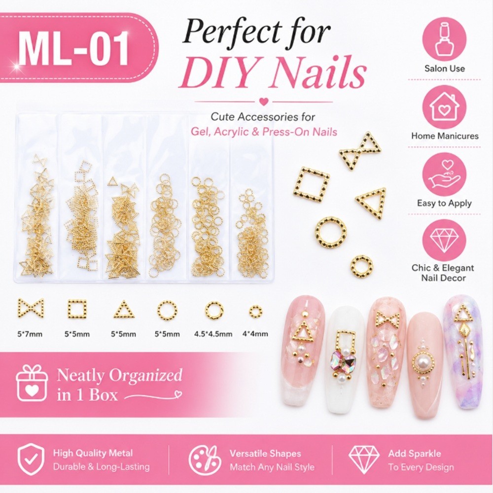 Gold 3D Nail Art Decorations – Ocean Rivets, Shell Rhinestones for Manicure Tips