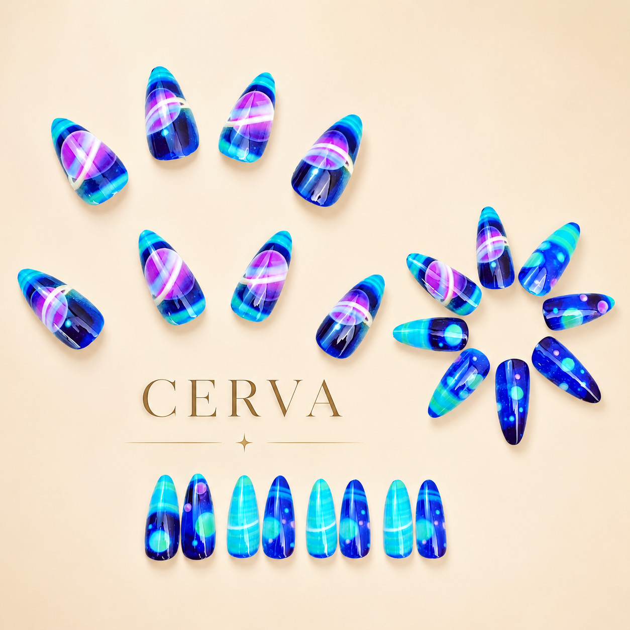 Handmade Galaxy Press On Nails Glow In The Dark Space Planet Design Reusable Gel