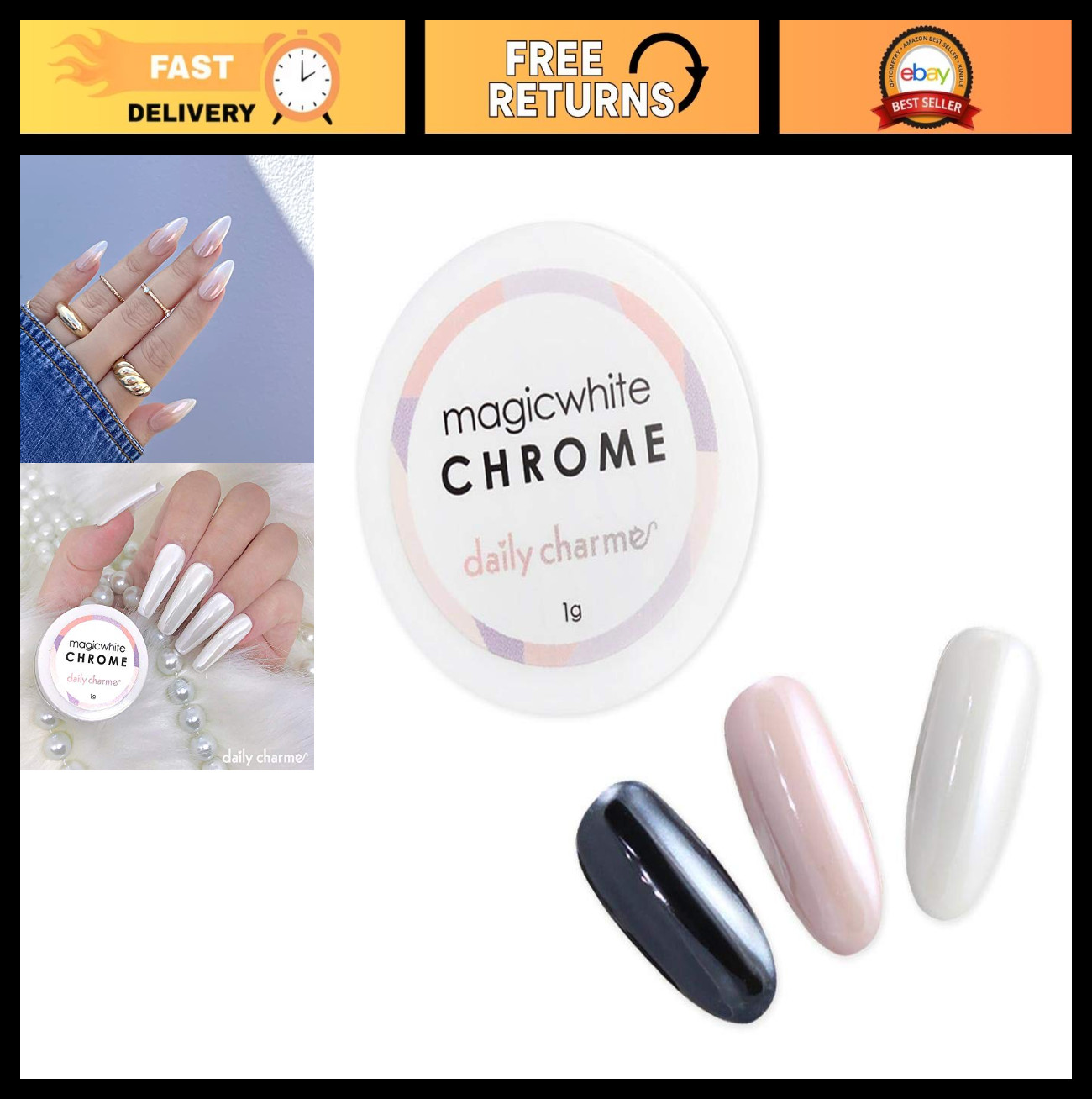 Magic White Nail Chrome Powder 1g – Pearlescent Glazed Donut Nail Art DIY Decor