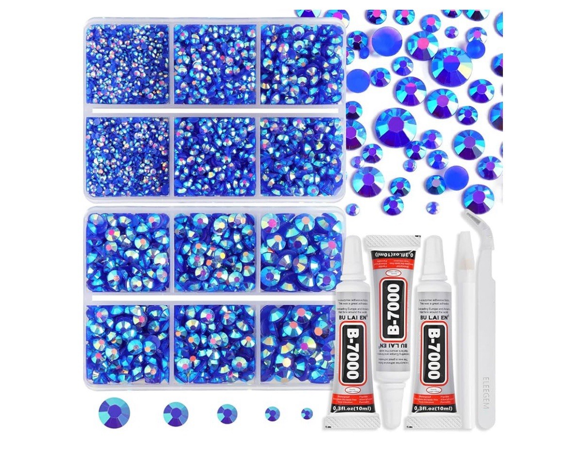 Resin rhinestone kit for crafts, 8400 pieces of blue AB Jelly rhinestones with