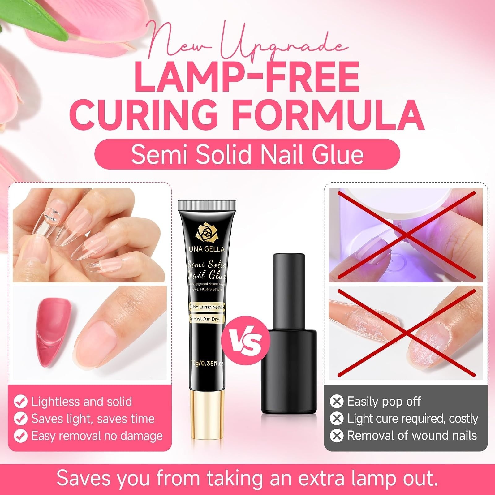 UNA GELLA No Lamp Needed Nail Glue for Press Ons 10ml 2pcs Super Strong