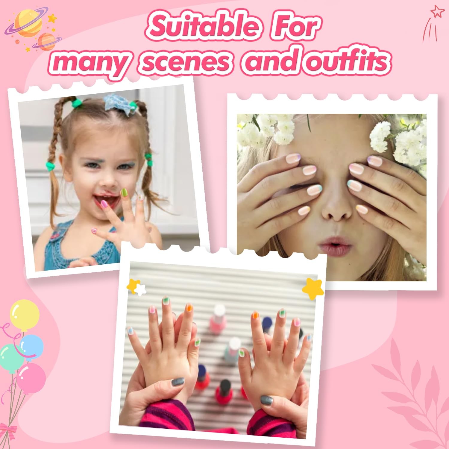 Misssix 78 Pcs Press on Nails for Kids, Kid Fake Nail Short, Colorful Flower