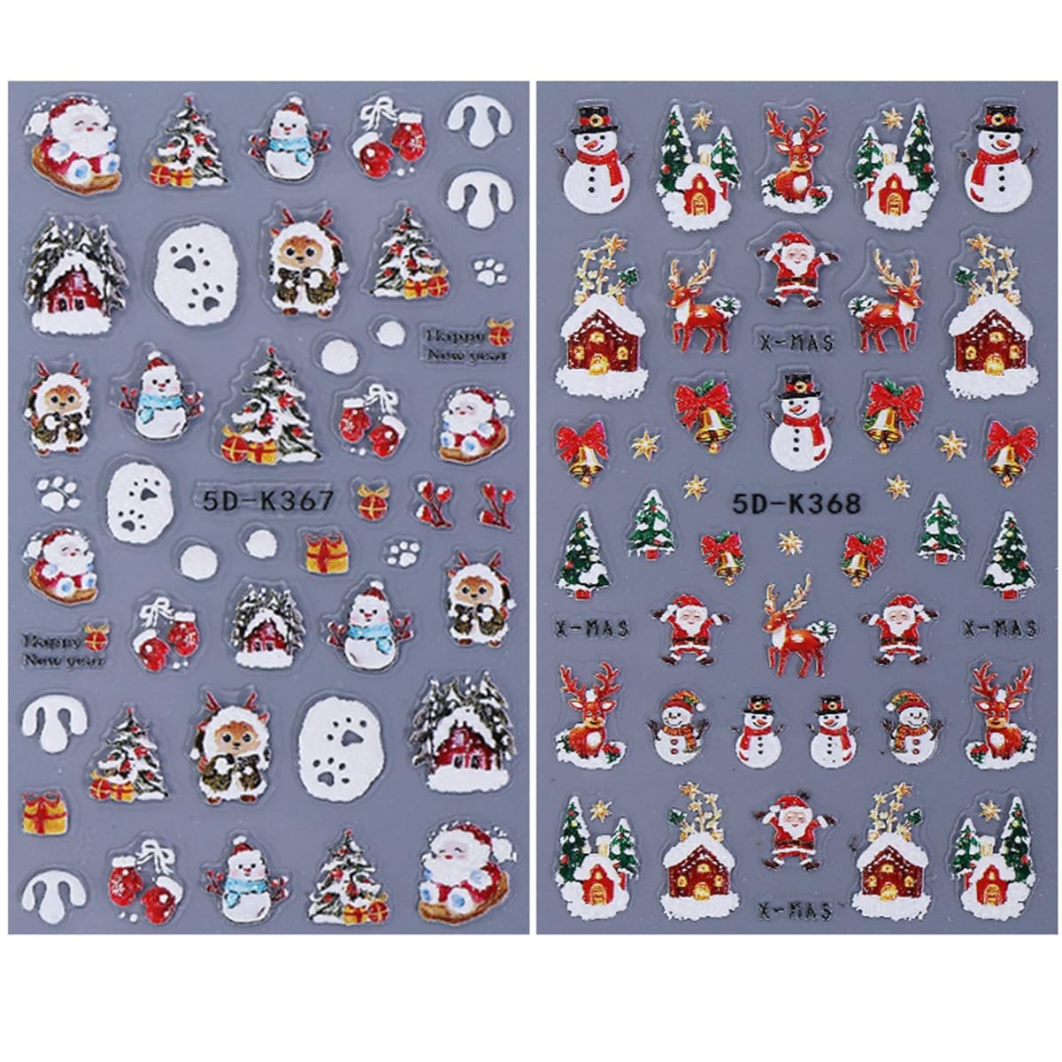 2 Sheets Embossed Christmas Nail Stickers for Nail Art Santa Claus Snowman Na…