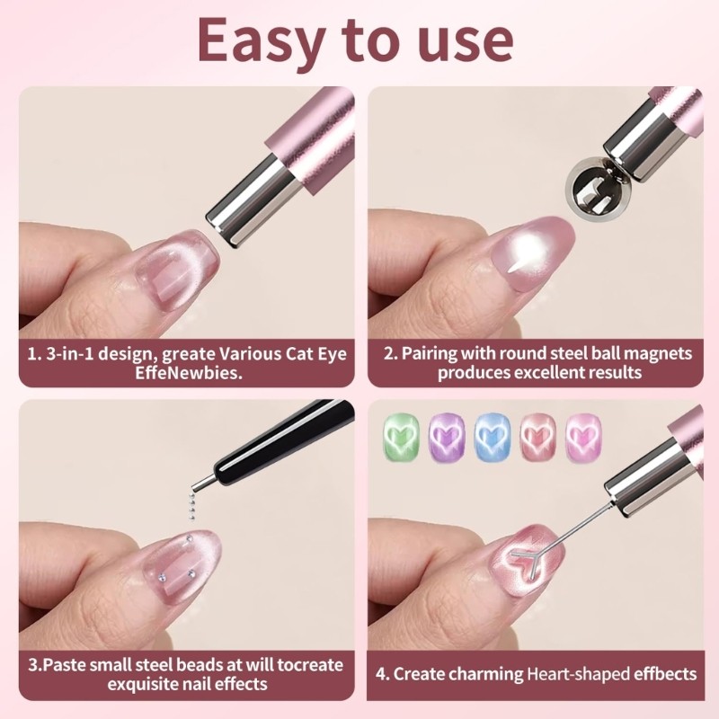 Cats Eye Nail Magnet Tool Set for Cats Eye Gel Polish Double Head Pen