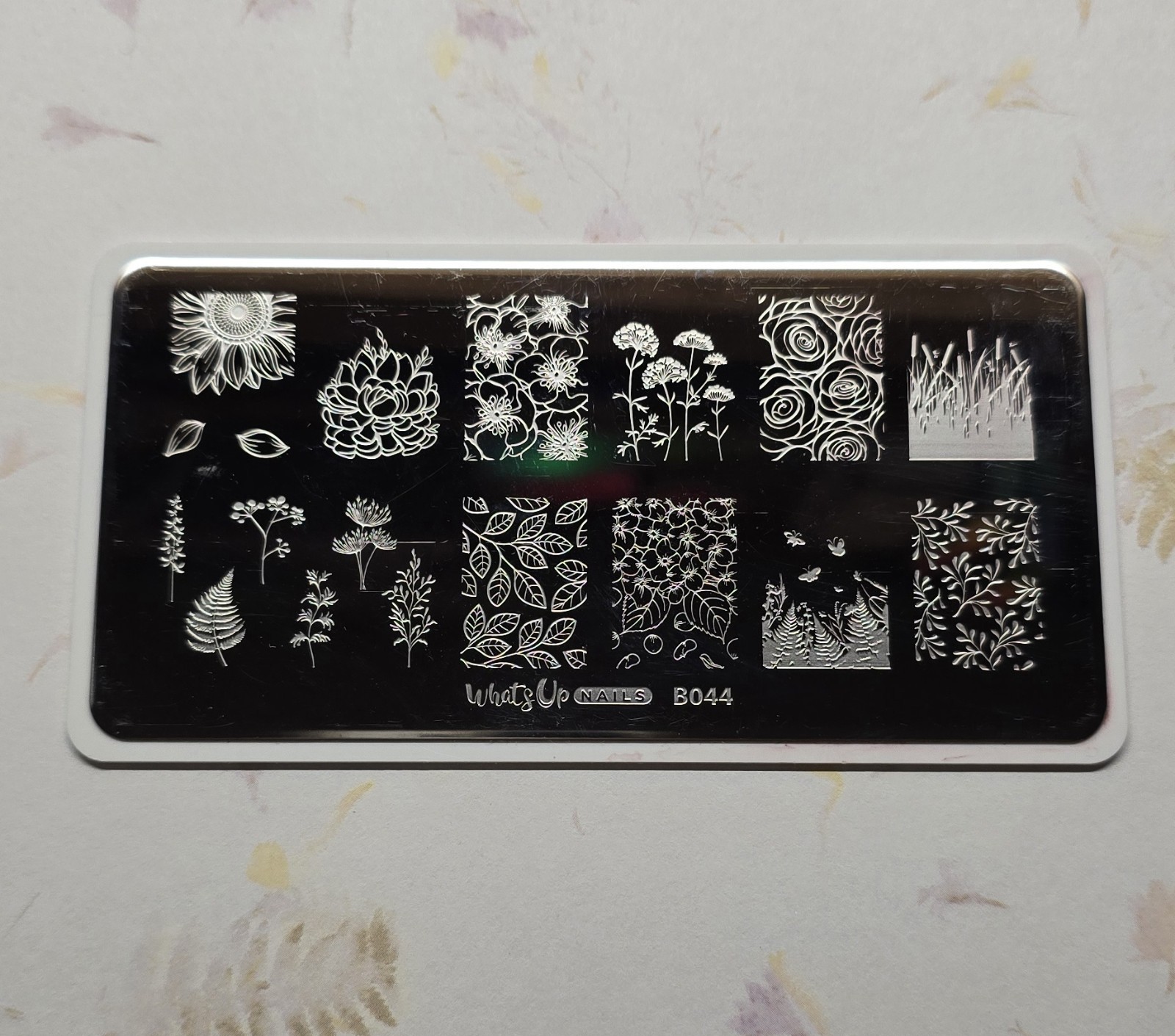 Whats Up Nails B044 Nail Stamping Plate Flowers Floral Leaves Plants Sunflower