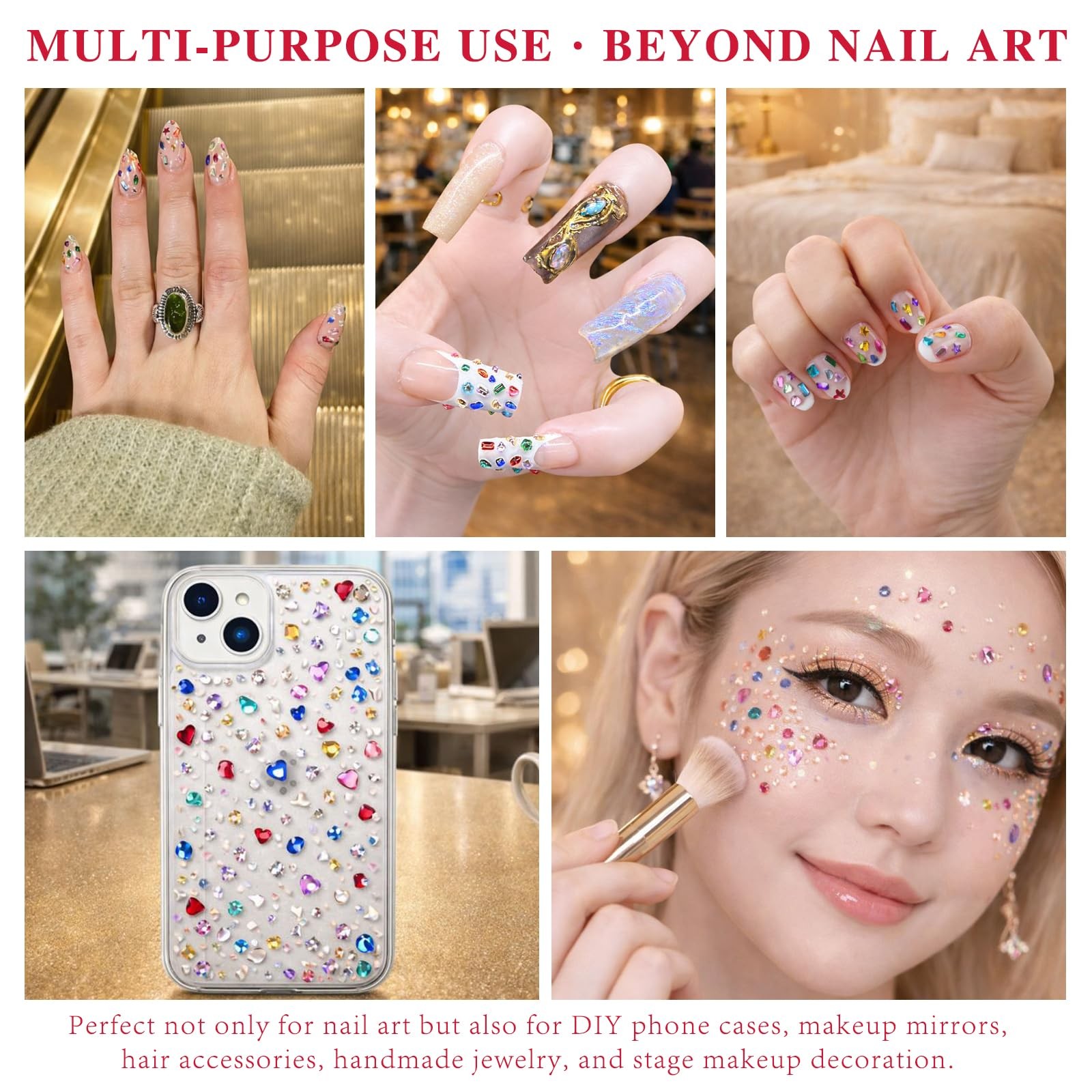 2000 PCS Colorful Crystal Nail Rhinestones Set – Multi-Shape multicolor