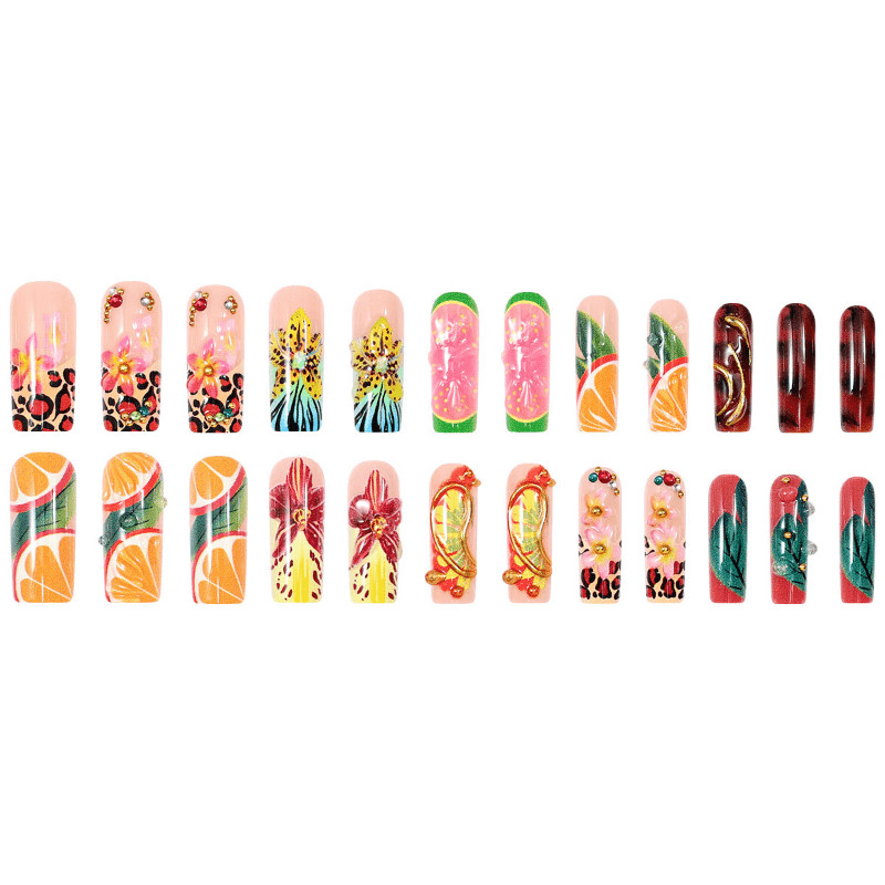 48pcs Colorful 3D Flower Press‑On Nails, Ins‑Style European American Nail Art