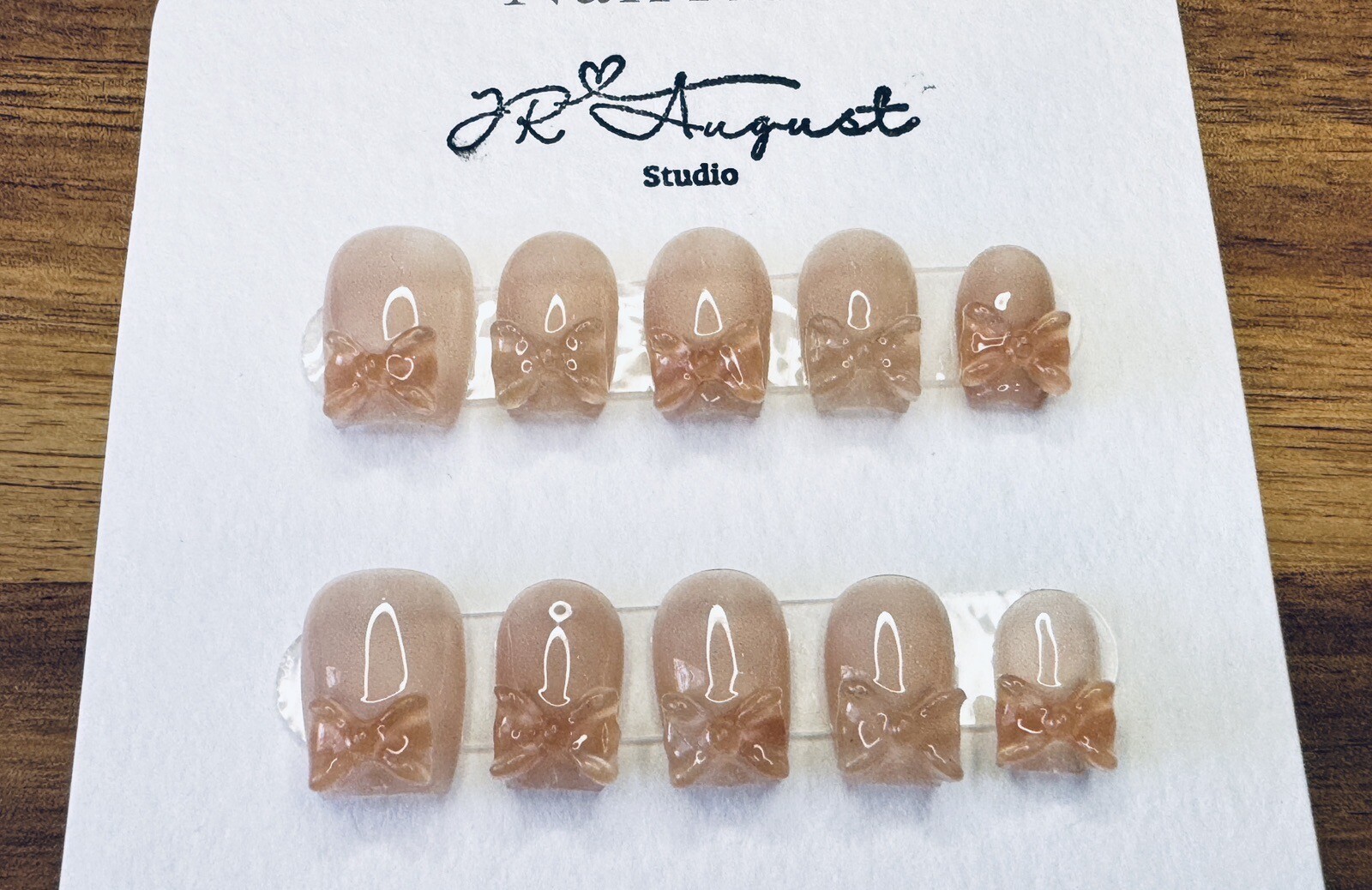 Press On Nails Handmade Pure Desire Cute Bow Short Coffin S M L