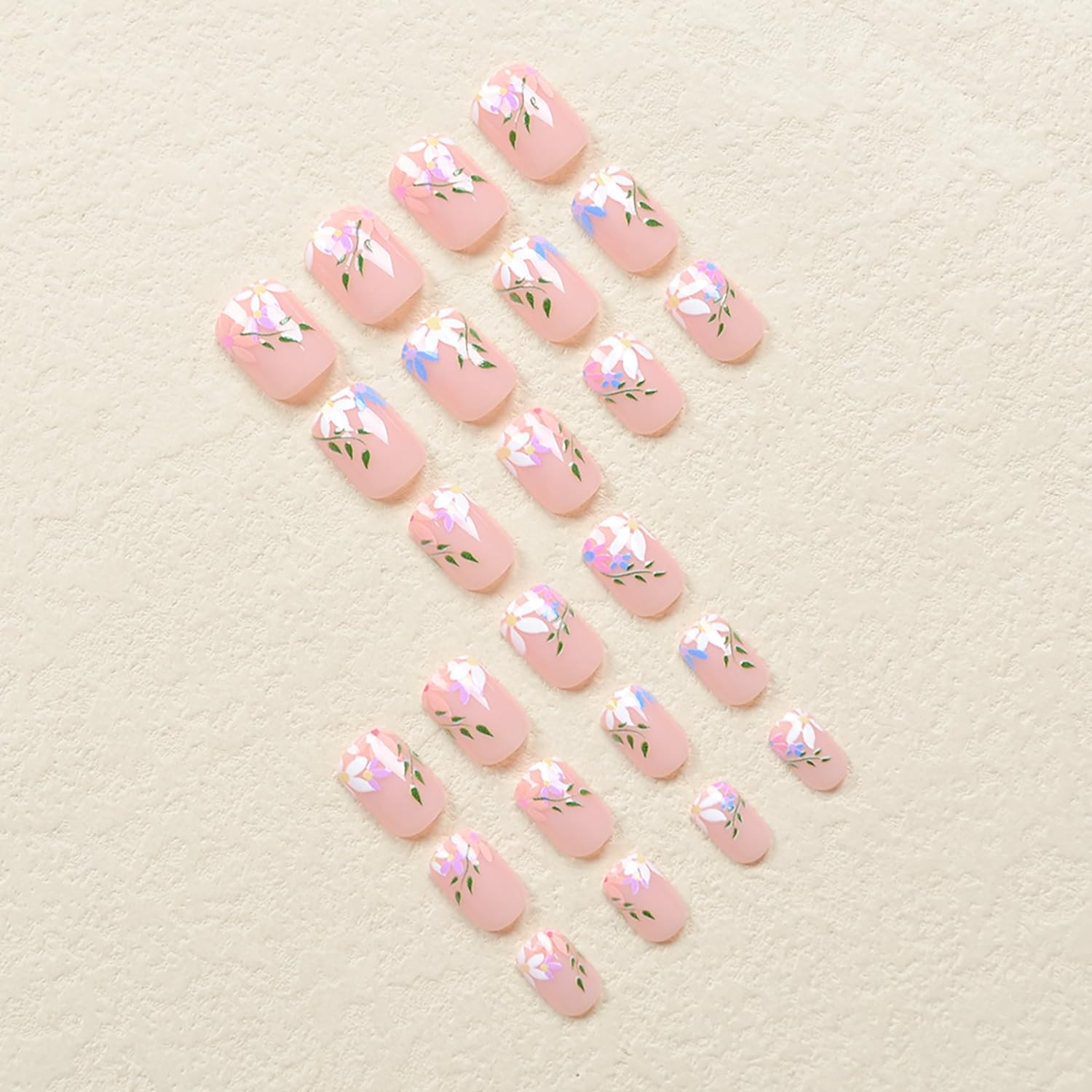 Press on Nails Short Square Fake Nails Nude Full Cover White Purple Blue Flow…