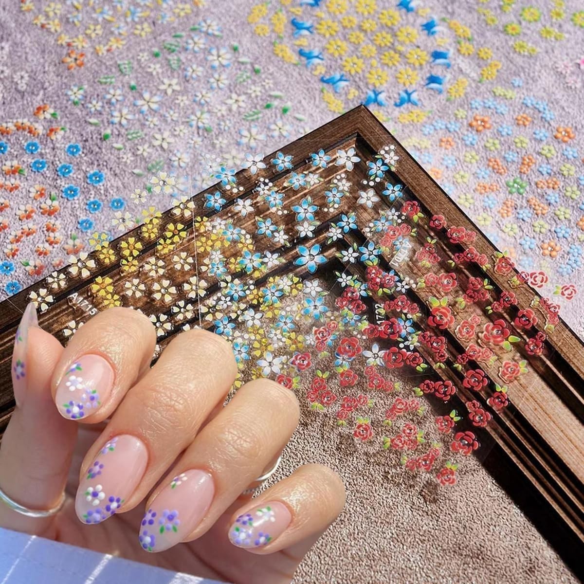 Flowers Nail Art Stickers Decals Colorful Flower Rose Daisy Cherry Blossoms N…