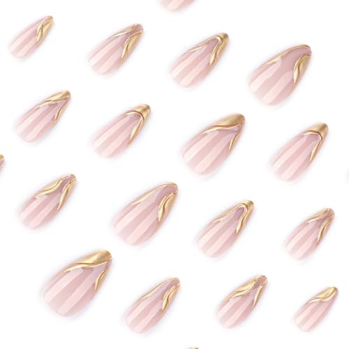 Almond Press on Nails Gold Fake Nails French Tip False Nail Style-A Style-3