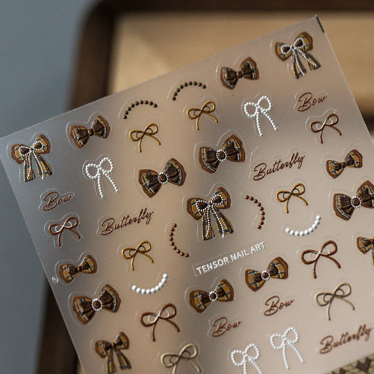 5D Bowknot Nail Decal, Brown Bowknot Nail Decals, Nails Art Stickers, (419)