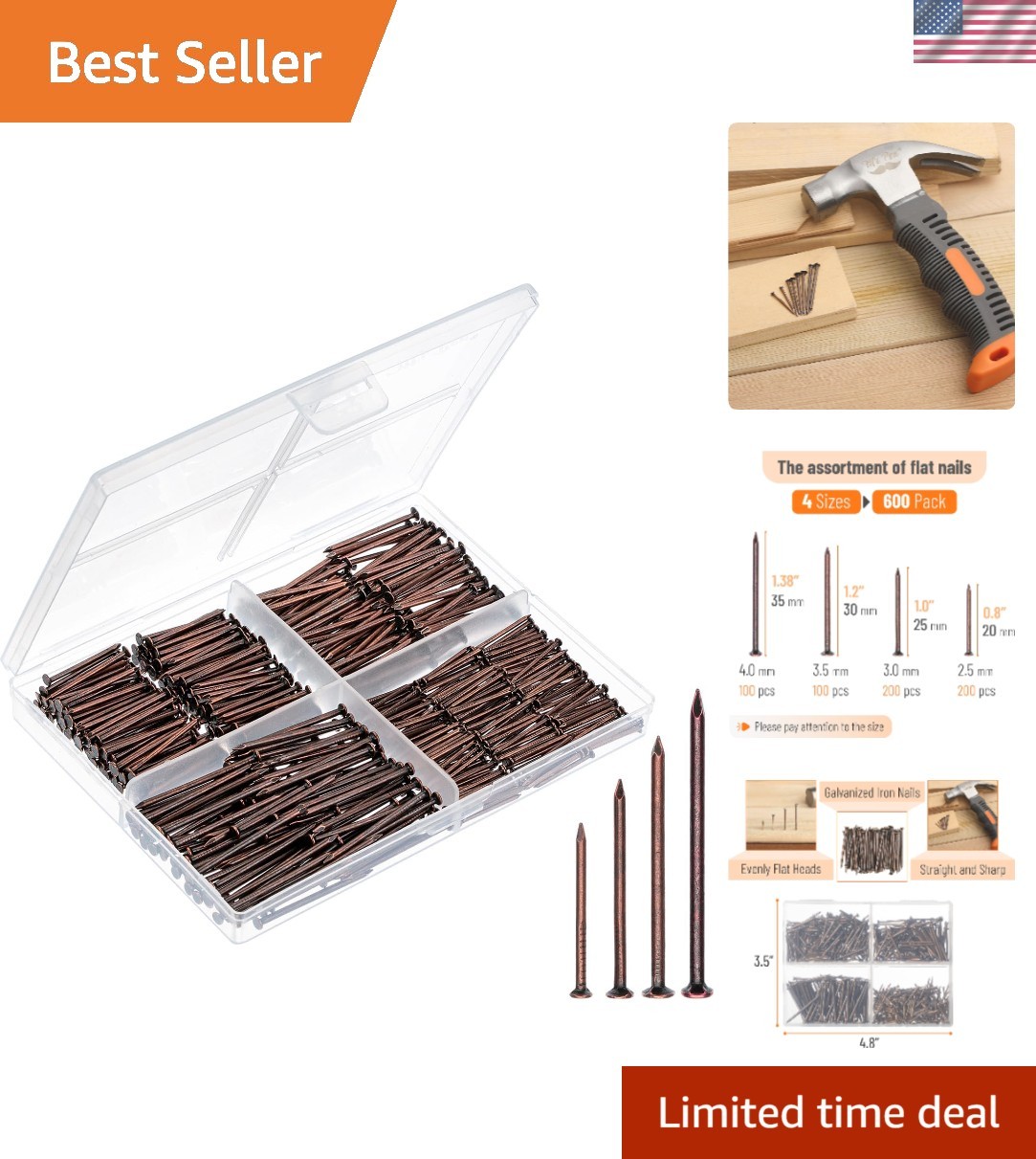 Versatile 600-Pc Nail Assortment Kit for Wood & Drywall Projects in Bronze