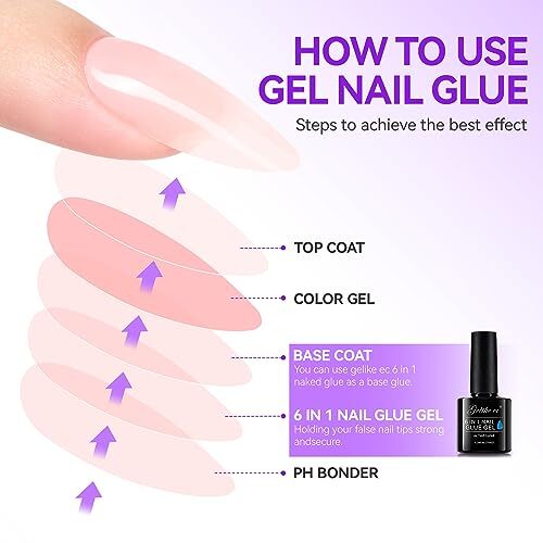 2 Pack 6 In 1 Nail Glue Gel for Acrylic Nails Press On Nails Extension