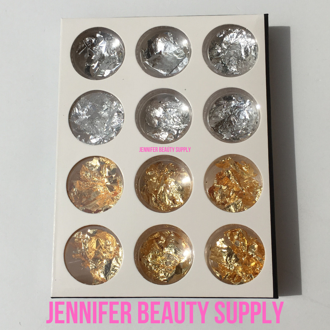 12 PACK FOIL NAIL ART SET, NAIL PAILETTE FOR DECORATION FLAKE GOLD/SILVER
