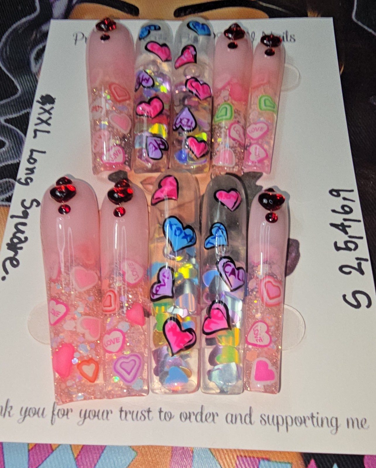 Handmade Gel Press On Nails,Aquarium Nails Small Size 2,5,4,6,9 XXL Long Square