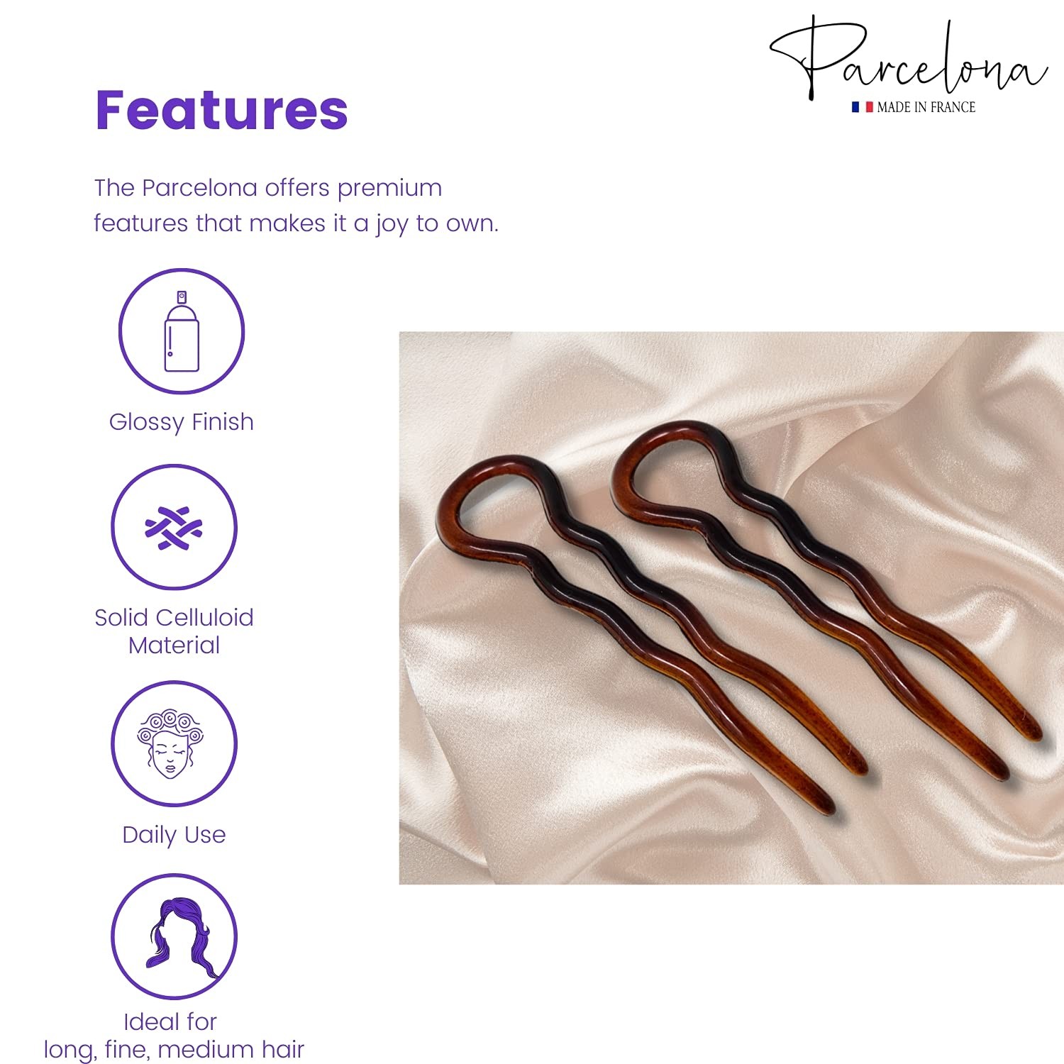 Parcelona French Sleek Tortoise 1 Count (Pack of 2), tortoise shell brown