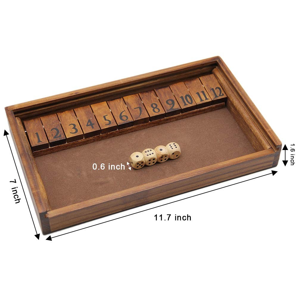 Juegoal Shut The Box Wooden Board Dice Game with 7 x 11.7 x 1.6 inches, Brown