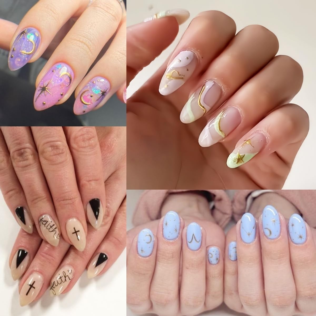SHUXILIN Zodiac Letter Nail Stickers 6 Sheets Gold Silver Pink