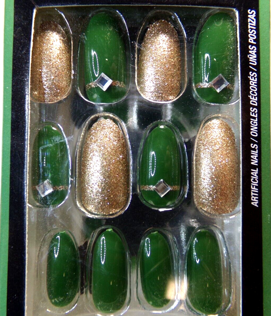 LA Colors Fashion Nails Shiny Dark Green GLUE-On Medium