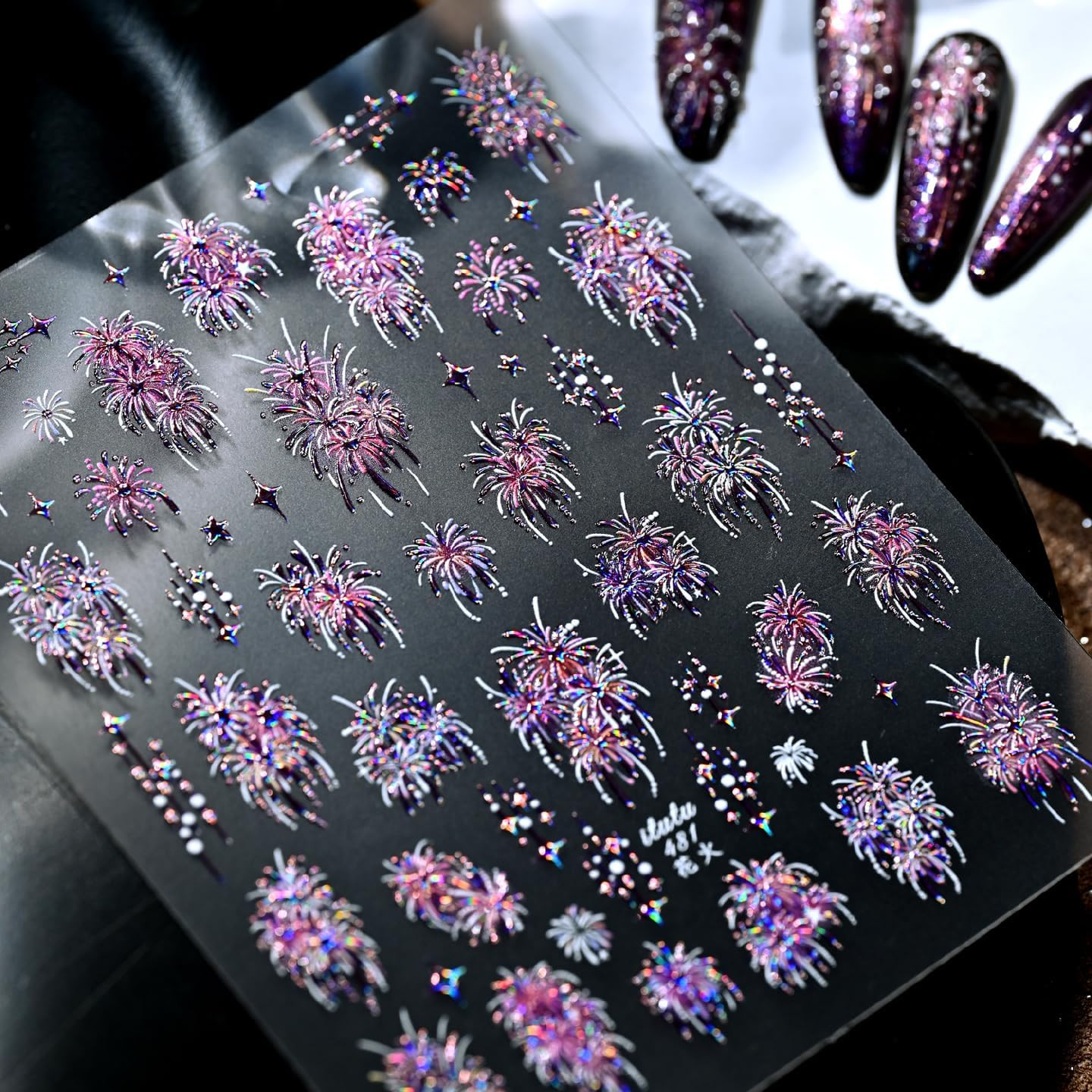 1 Sheet 4Th of July Firework Nail Stickers for Nail Art Embossed Fireworks Nail