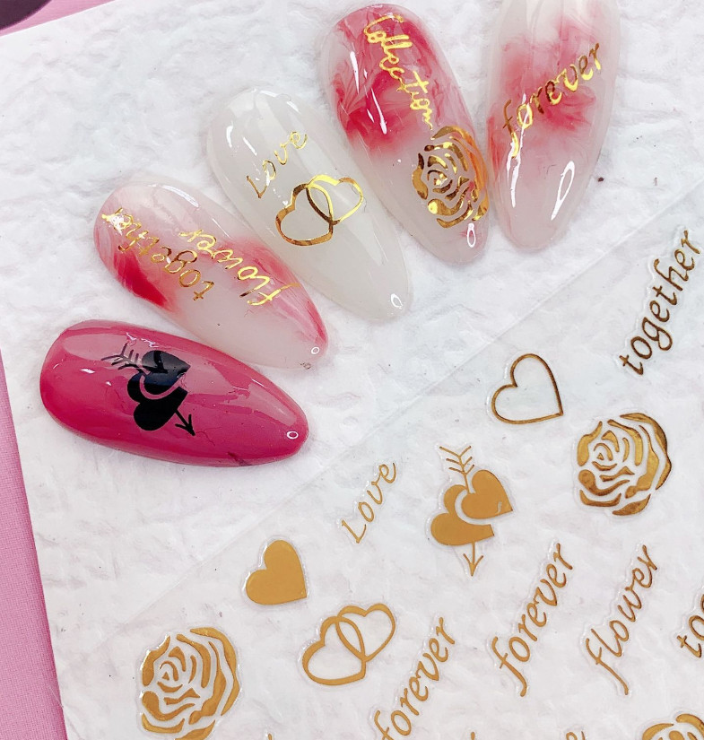 Spring Valentine’s Day Nail Sticker Heart Love Rose English Letters DIY NH21