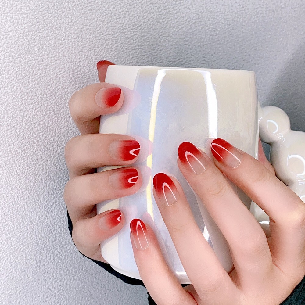 96Pcs (4boxes)Ice-Transparent Multicolor Nude Color Gradient Oval Press On Nail