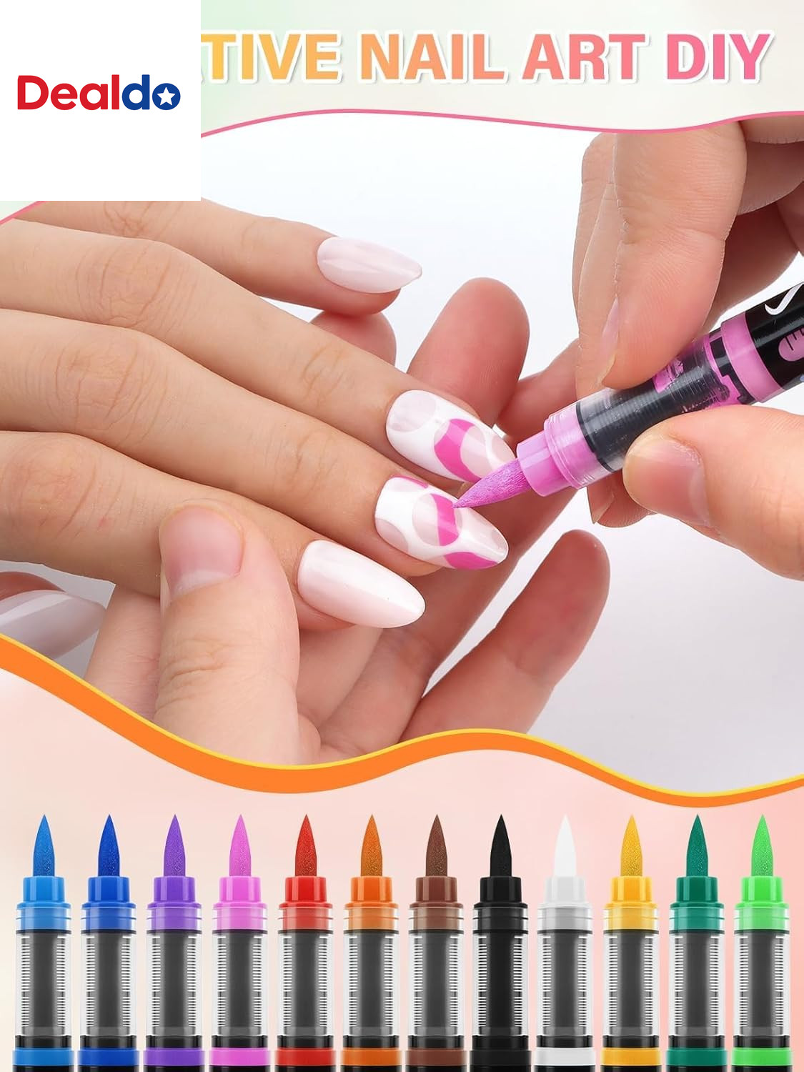 Nail Art Pens Beauty Gift Set, 12 Colors Quick Drying Soft-Tip Nail Polish Pens