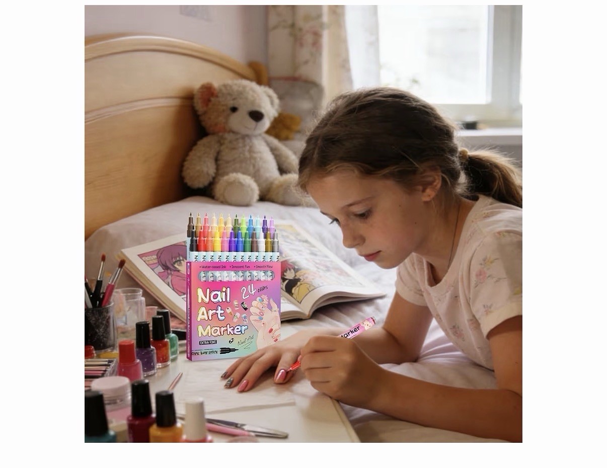 24 Colors Nail Art Pens Set Nail Art Marker Pen DIY Nail Painting Set